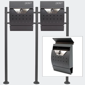 Fali postaláda állvánnyal -V2- antracit szürke - dupla