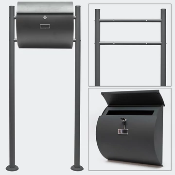 Letterbox fali postaláda V17 tartó állvánnyal, antracit szürke