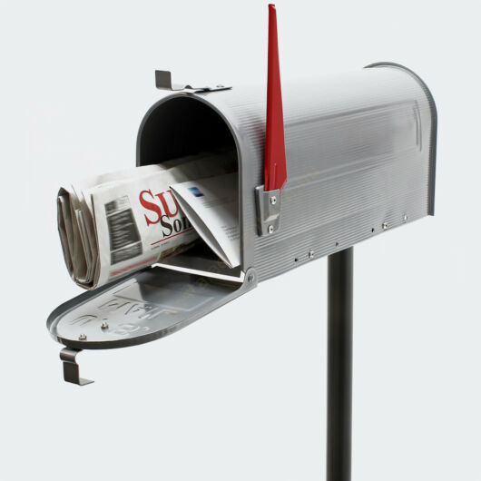 US Mailbox, ezüst színben, amerikai design, fekete állvánnyal